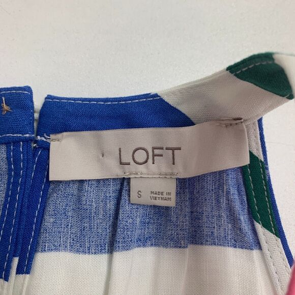 Loft Linen Blend Dress Womens Small Halter Ring Neck Striped Sleeveless Keyhole - Picture 11 of 13